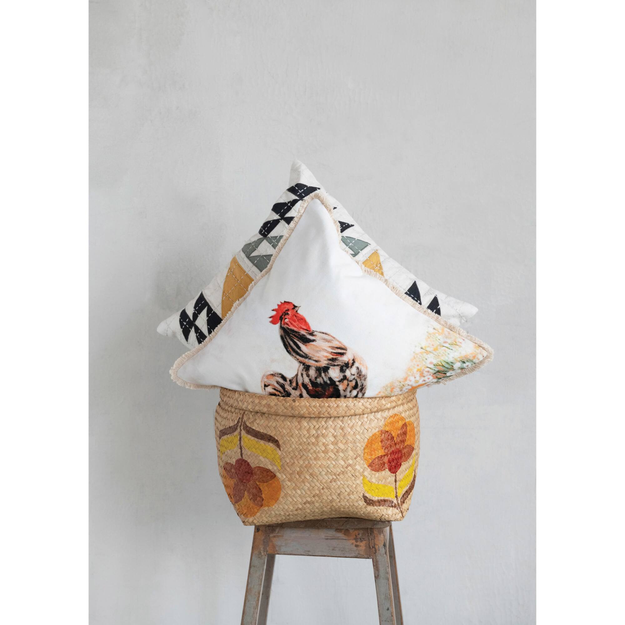 Hello Honey® Cotton Rooster Pillow with Eyelash Fringe